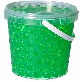 trendfinding 1 Liter Eimer aus Kunststoff mit Deckel Deko Hydro Wasser Perlen Kugeln künstliche Blumenerde Aquaperls Aqualinos zum Dekorieren Ø 1,5 bis 2,5 cm grün