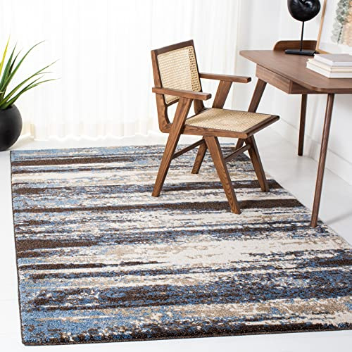 SAFAVIEH Retro Collection Area Rug - 6' x 9', Cream & Blue, Modern Abstract Design, Non-Shedding & Easy Care, Ideal for High Traffic Areas in Living Room, Bedroom (RET2138-1165)