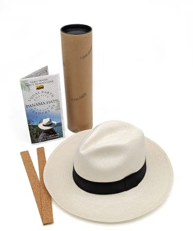 Equal Earth New Genuine Panama Hat Rolling Folding Quality with Travel Tube - White (62cm)