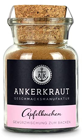 Ankerkraut Apfelkuchen, Kuchen backen, mit Zimt, ohne Zuckerzusatz, frei von Geschmacksverstärker, Mischung würzender Zutaten zum Backen, 65 g im Korkenglas