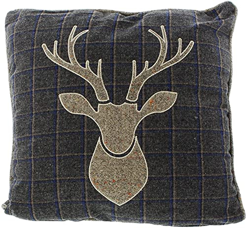 Dekoleidenschaft Kissenhülle “Country Charme” mit Motiv Hirsch, 45 x 45 cm, grau/blau, Kissenbezug in Tweed Optik, Zierkissen-Bezug, Sofakissen-Hülle