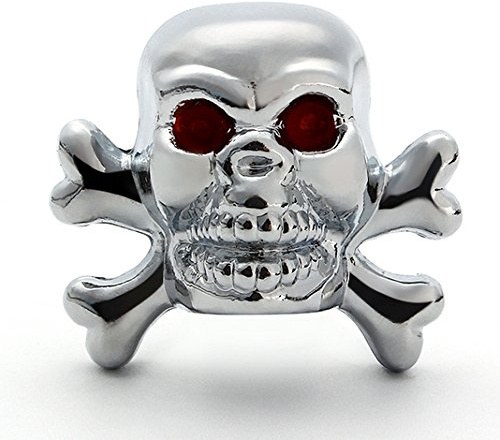Shop-of-Wonder 4X-Ventilkappen-Totenkopf-Cross-Bones-Ventil-Kappen-in-Chrom für Auto Ventil