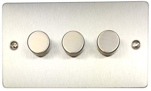 G&H FSS513 Flat Plate Brushed Steel 3 Gang 1 or 2 Way V-Pro LED Dimmer Switch