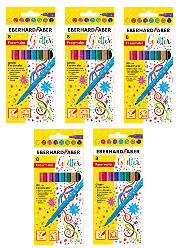 Eberhard Faber 551008 - Fasermaler im Kartonetui (5X Glitzer 8er Etui)