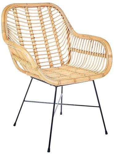 Sillón de ratán mimbre color natural patas de metal negro salón comedor Canora