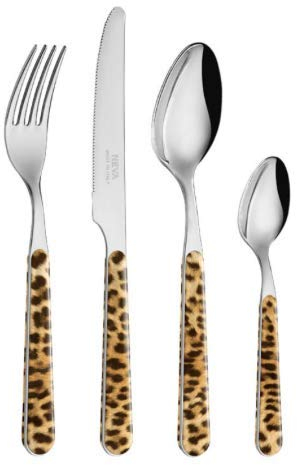 NEVA | BISTROT Animalier Collection Set 24 Posate, Set Posate in Acciaio Inox, Lavaggio in Lavastoviglie, Decorazione Indelebile, Leopardato