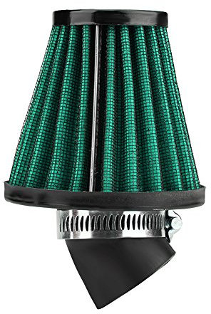Keenso Filtro dell'aria per moto, universale, per moto, sportivo, 45 gradi, curvo, 35 mm/48 mm, filtro dell'aria sportivo per la maggior parte delle moto (48 mm, verde)