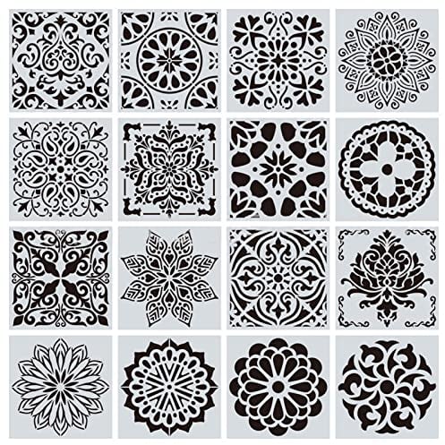 nuoshen 16 wiederverwendbare Schablonen, Mandala-Schablonen, lasergeschnitten, Malvorlage, Malschablone für DIY Wände, Kunst Scrapbook