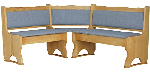 Alder - Banco esquinero de madera de pino con acolchado, color gris, 140 x 200 cm
