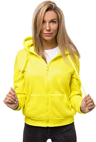 OZONEE Damen Kapuzenpullover Sweatjacke Sweatshirt Farbvarianten Kapuzenjacke Kapuzenpulli Langarm Kapuze Hoodie Sport Style Casual Fitness Basic Training JS/W03 GELB-NEON S