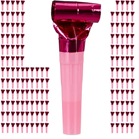 Relaxdays 150 x Partytröten, Luftrüssel Kinder, Tröten Kindergeburtstag, Party Pack Krachmacher, Blasrüssel, pink