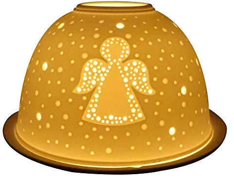 Nordic Light Tealight Candle Holder, Set of Shade & Plate, Angel Table Centerpiece, Home Decor Accessories-Porcelain-One Size-Cut Out Design, Ceramic, White Patterned