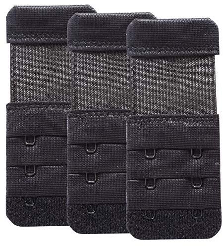 BH Verlängerung 2 Haken Bra Extender 2 Hook Elastisch Sanft Komfortabel BH-Träger Verlängerung, 3 Stück (Schwarz, 3/4 Zoll(1,9cm) Hakenabstand)