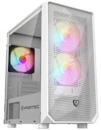 Nfortec DYS Torre Gaming MicroATX con Frontal 3D mallado, 3 Ventiladores ARGB, Vidrio Templado con bisagras y filtros Antipolvo - Color Blanco