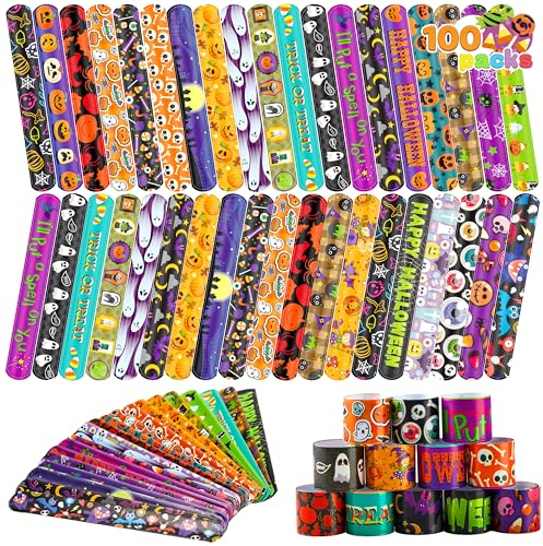 JOYIN 100 Pulseras de Halloween para niños, 25 diseños diferentes, Accesorios de disfraz de Halloween para niños y adultos