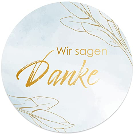 Danke Aufkleber rund 4,5 cm - Wir sagen Danke Sticker ideal für Hochzeit, Geburtstag, Dankeskarten & Give Aways (20x Stück, Goldblätter)
