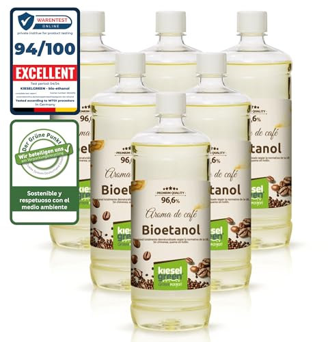 KieselGreen Bioethanolo 6 x 1 litro con Fragranza per Caminetto a Etanolo – Bio-etanolo profumato per Ambienti, molte Fragranze - Profumo per Caminetto a bioetanolo da Interno o da Tavolo K