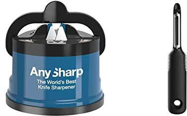 AnySharp Knife Sharpener with PowerGrip, Blue, One Size & OXO Good Grips Swivel Peeler