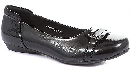 Pavers Ladies Wide Fit Slip-On Pump in Black Patent - Durable Faux Leather - Supportive Lightweight Sole for Everyday Elegance - Size UK 4 / EU 37