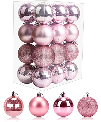Aitsite 24 Stück Weihnachtskugeln Rosa, 6CM Christbaumkugeln Kunststoff Bruchsicher Weihnachtsbaumkugeln Christbaumschmuck Christbaumkugeln für Weihnachtsbaum Neujahr Festival Ornamente