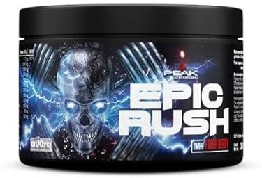 PEAK Epic Rush - 300g Geschmack Fresh Berry I 30 Portionen I Pulver I Pre Workout Booster I Stim- & Focus I Energy Drink I Koffein I Panax Ginseng I enXtra™ I vegan