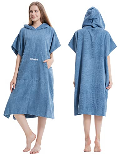 Hiturbo Surf Handtuch Poncho Umziehhilfe - Bath Towel for Herren und Damen,Changing Robe badeponcho Umkleidehilfe Surfen Strand Blau