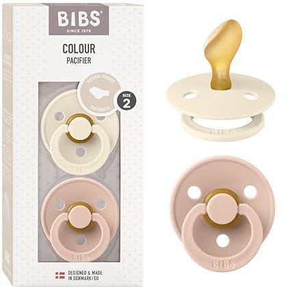 BIBS Colour Schnuller 2er-Pack, BPA-frei Schnuller, Kiefergerechte Form. Naturkautschuk/Latex, Hergestellt in Dänemark. 6-18 Monate (2er Pack), Ivory/Blush