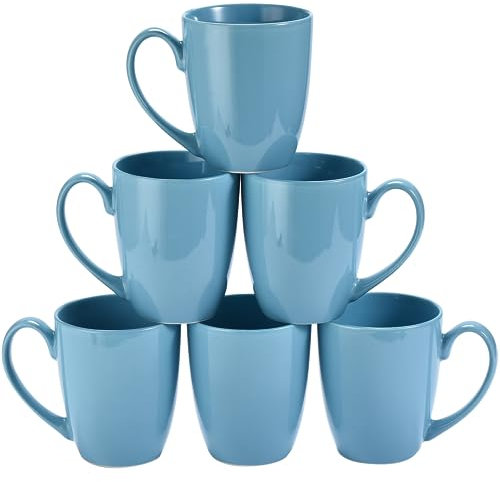 Bruntmor Ceramic Coffee Mug Set of 6 - Unique Tea and Coffee Mug Set - Microwavable, Dishwasher Safe - Blue