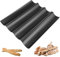 Firschoie Baguette Backblech, Baguette Backform für 4 Baguettes, Baguettepfanne aus Karbonstahl, Perforierte französische Brotpfanne mit Antihaftbeschichtung 38cm × 32cm (schwarz)