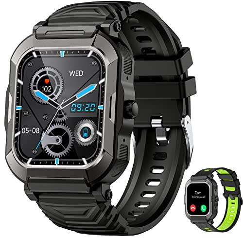 Popglory Montre Connectée Homme avec Appels Bluetooth, 1,91'' Sportifs Militaire Smartwatch Tracker d'Activité Fréquence Cardiaque Sommeil Montre Intelligente 100+ Modes Sportifs, Podomètre Bracelet