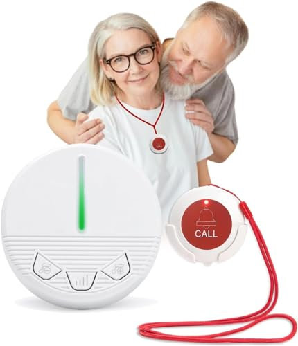 CYSSJF Sistema De Llamadas De Emergencia Y Sos para Personas Mayores, Alarma Baño Minusvalidos-1 Botón Sos+1 Alarma Inalámbrica, con 40 Tonos de Llamada y 4 Niveles de Volumen