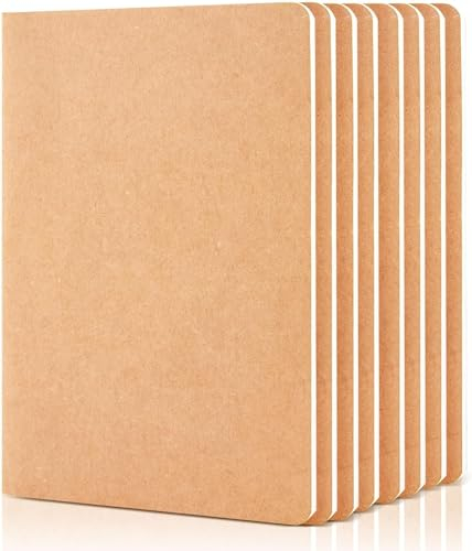 feela Kraft Notizbuch A5 blanko, 8 Notizbücher Set, Notizheft mit Kraftbedeckung, 60 Seiten, 21x14cm, Notizblock mit Kraftpapier geeignet für Büro und Schule, zum Zeichen, Doodling, Schreiben, Din A5