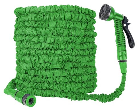 Expandable Garden Hose Pipe,Weather Resistant Durable Hose, Premium Expandable Garden Hose - Flexible and Lightweight with 7 Function Spray Nozzle - Anti Leak, Kink Free, HIGH Pressure (100FT, Green)