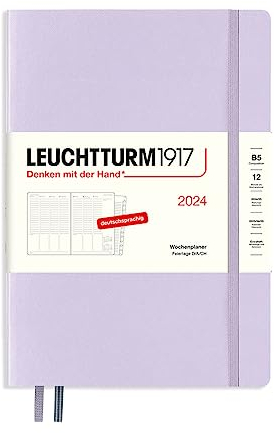 LEUCHTTURM1917 367845 Wochenplaner Composition (B5) 2024, mit Extraheft für Adressen und Jahrestage, Lilac, Deutsch, 12 Monate