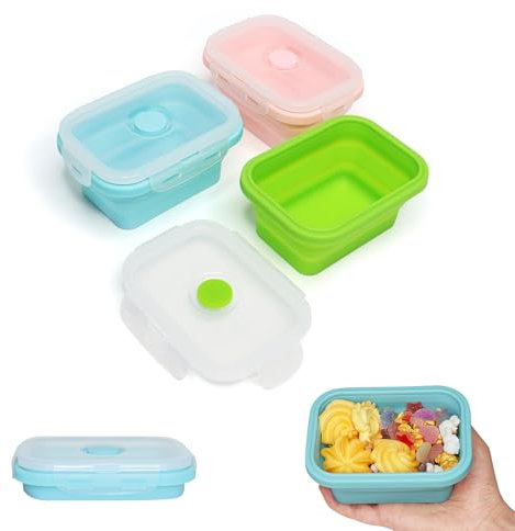 Alimat PluS Contenedores plegables de silicona para almacenamiento de alimentos con tapas, 3 unidades, cuencos plegables con tapas, cuencos plegables de 11.5 onzas para exteriores y cocina