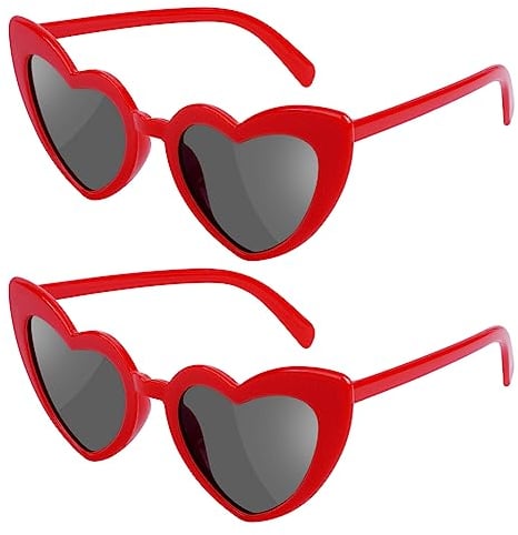 Ainiv Herz Sonnenbrille, 2 Stück Herzförmige Party-Sonnenbrille, UV400 Sonnenschutz und UV-Schutz Schwarze Graue Linse, Mode Brillen für Damen Herren Kinder Party Reise Fotoshooting (Rot)