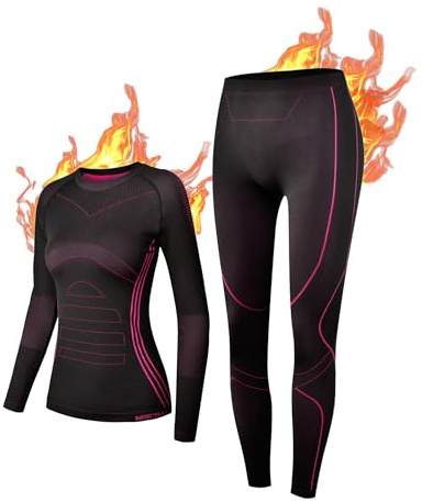 NOOYME Thermounterwäsche Damen Funktionsunterwäsche Warm & Atmungsaktiv Thermo Unterwäsche Skiunterwäsche, Integrierte Rosa L