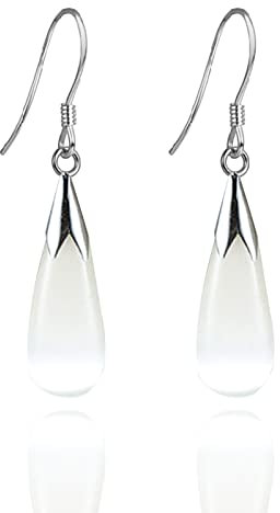 GLLBTPT Natürliche Katzenaugen-Ohrringe 925 Sterling Silber, Quasten-Ohrringe, hypoallergene Damen-Ohrringe(Weiß)
