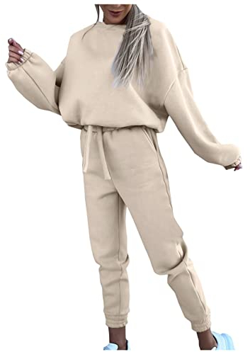 Fulidngzg Sport Outfit Damen Baumwolle Kuschelig Jumpsuit Jogginganzug Lang Sportlich Hausanzug Zweiteiler Elegant 2023 Trainingsanzug Freizeitanzug Ohne Kapuze Basic Komplett Jogger Lounge Set