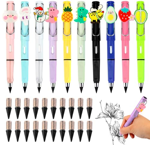 Ewiger Unendlicher Bleistift - 10 Stück mit 20 Ersatzspitzen, Ohne Anspitzen, Mit Radiergummi - Zauberbleistift für Kinder