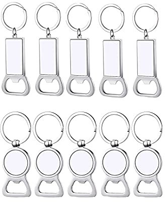 Peowuieu Pack of 10 Sublimation Blank Keyrings Sublimation Metal Bottle Opener Blank Key Fob Aluminium Heat Transfer Key Chain