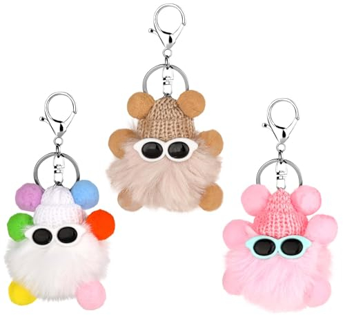 Giantree 3 Stück Niedlich Weicher Plüsch Schlüsselanhänger, Cartoon Schlüsselanhänger Kinder Schlüsselanhänger Personalisiert Auto Taschenanhänger Schulranzen Accessoires(Milchteefarbe, bunt, rosa)