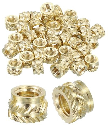 sourcing map Dadi a inserto zigrinati, 25 pezzi M6 x 6 mm L x 9 mm OD stampa 3D dadi in ottone filettati femmina inserti in ottone termoset inserti inserti