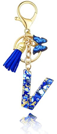 Baofuwan Schlüsselanhänger mädchen Frauen Buchstabe Schlüsselanhänger key chain mit Anfangsbuchstaben Schmetterling Quaste Rosa Blau Golden für Geldbeutel Handtaschen Schultasche
