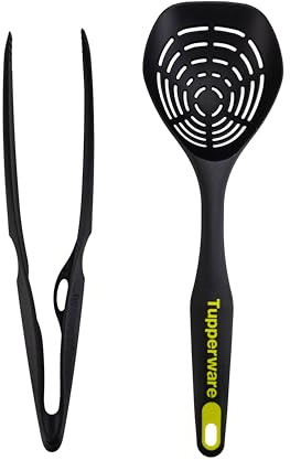 Tupperware Griffbereit Küchenhelfer Grillzange schwarz + Griffbereit Schaumlöffel gelb (2 Stück, Kunststoff oder Silikon)