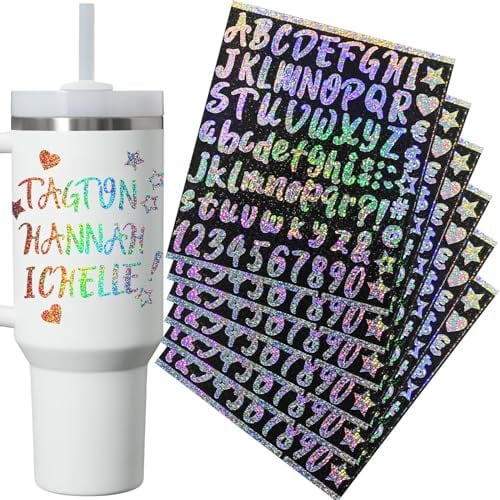 Namensaufkleber für Stanley Cup, wasserdicht, personalisierbar, Buchstaben-Namensschilder, Logo-Aufkleber, kompatibel mit Stanley Tumbler 76,2 cm, 1,2 l, Deckel-Zubehör (6 Stück)