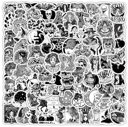 100 PCS Gothic Stickers for Water Bottle, Waterproof Vinyl Stickers Horror Thriller Stickers Black White Skull Stickers, Cool Graffiti Stickers for Laptop Water Bottle Luggage Skateboard Bicycle