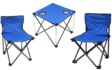 azorex Silla de Camping Plegable de Acero con Mesa con Bolsa de almacenaje, Silla Plegable De 2 Piezas con Mesa Plegable Liviana De 1 Pieza para Pescar Picnic y Barbacoa (Azul)