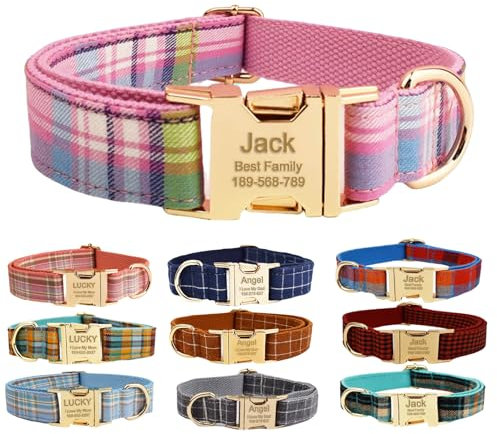 Personalisierte Hundehalsband mit Metallschnalle, Hundehalsbänder mit Namen und Telefonnummer Fonts angepasst, benutzerdefinierte Halsbänder verstellbare Größen für große mittlere Hunde (Collar 05)