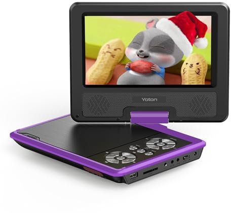 YOTON Lecteur DVD Portable Voiture 9,5 avec Écran Pivotant HD 7,5, Batterie Rechargeable 4-6h, Compatible USB/SD/Synchro TV, Haut-parleurs Stéréo + Chargeur Inclus - Idéal pour Enfants et Voyages